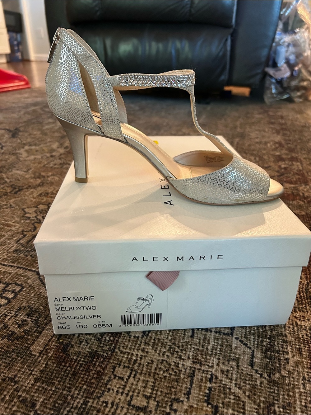 Alex Marie Chalk/Silver T-Strap Mid-Heel Sandals